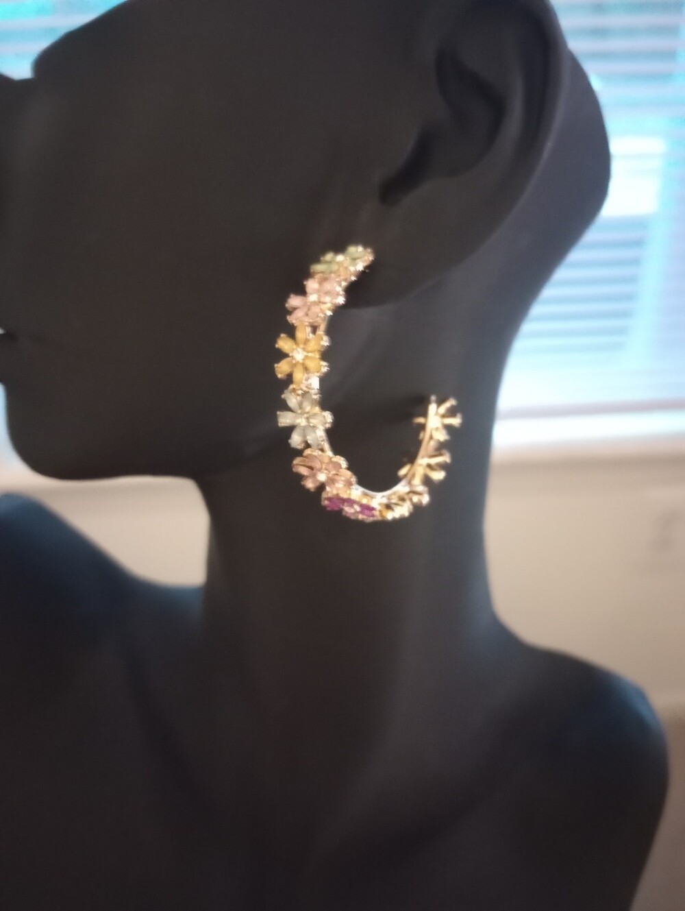 Piper k Multi Color Gem Floral Gold Tone Hoop Earrings